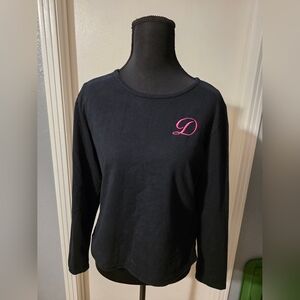 Susan Lawrence Black Longsleeve Top With Embroidered Pink D Size L
